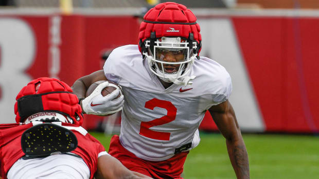 Arkansas Razorbacks wide receiver Andrew Armstrong at Thursday afternoon's practice.